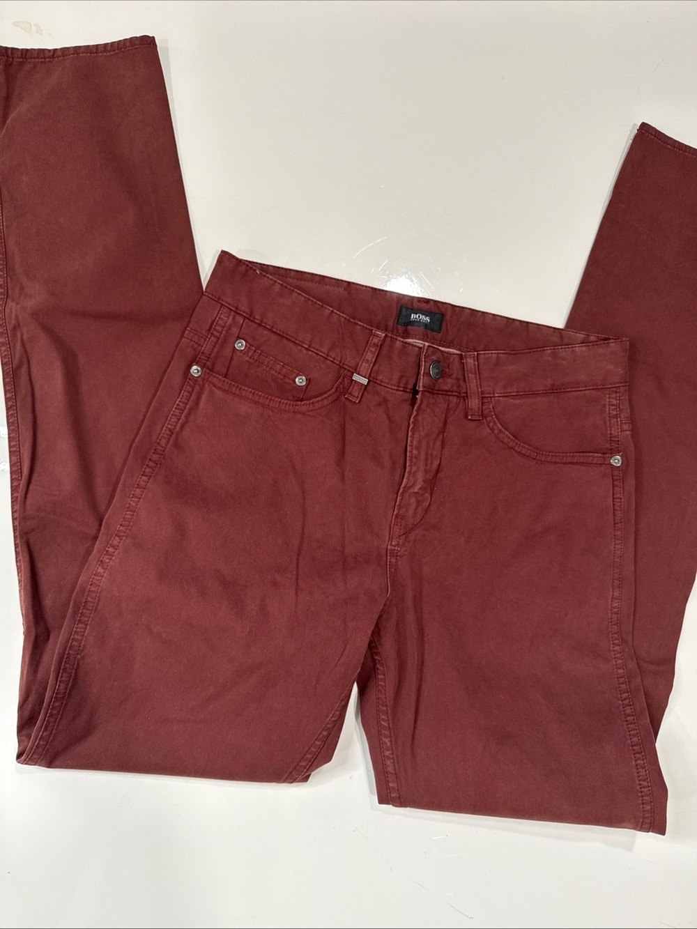 Hugo Boss Stretch Pants Men’s 31x34 Chino Burgundy Button Fly A030926
